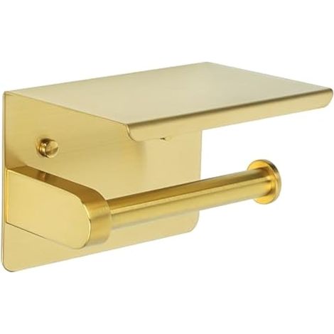 Porte-Papier Toilette Support Mural avec étagères Pratique, Porte Rouleau Papier Toilette en 304 Acier Inoxydable, pour Toilettes et Cuisines/Salle de Bain, Doré (1/5)