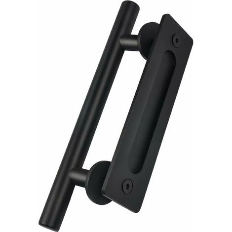 1 Poignée de porte coulissante, Acier inoxydable 304, Noir thermolaqué, Design ovale, Pour porte bois verre aluminium (1/5)