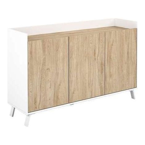 Aparador 3 puertas Roma en blanco poro/roble alma, 87.1cm(alto) 140cm(ancho) 40cm(largo)