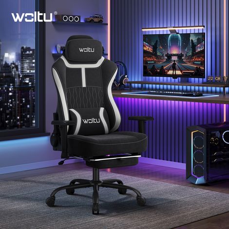 WOLTU Gaming Stuhl, Computerstuhl Ergonomischer, Bürostuhl mit 2D verstellbaren Armlehnen Taschenfeder-Sitz und Fußstütze, Schwarz (1/5)