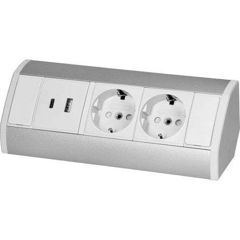 Orno OR-GM-9039 toma de mueble doble USB blanco plateado