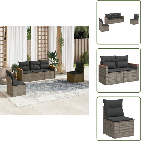 5-tlg. Garten-Sofagarnitur mit Kissen Grau Poly Rattan - Gartensofas - Outdoor-Möbel - Gartenmöbelset - Lounge Set - Rattanmöbel (1/5)