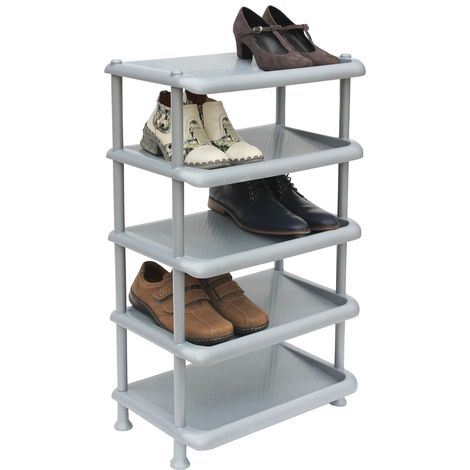 DanDiBo Schuhregal Kunststoff 93901 Stapelbar Schuhablage Offen Schuhständer mit 5 Ebenen Grau Schuhschrank (1/5)