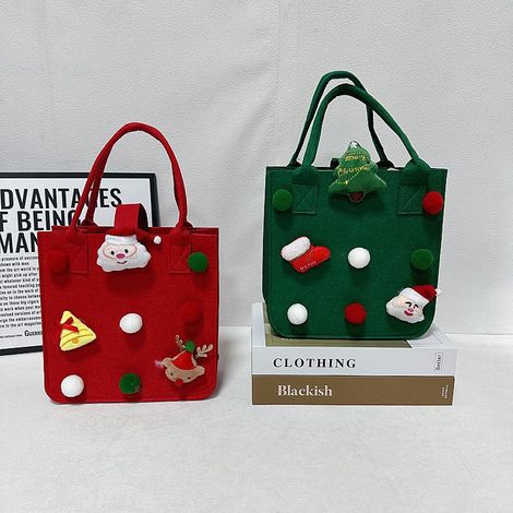 Sac en feutrine à motif pomme (23 x 23 x 12 cm), sac cadeau en feutrine pour le réveillon de Noël, sac cabas en feutrine à motifs de dessins animés, sac cadeau de Noël (1/2)