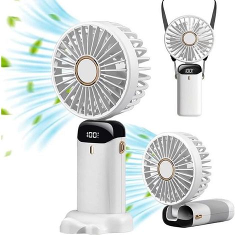 Mini Ventilateur - Batterie 5000 mAh - 5 Vitesses Réglables - USB Type-C - Portable - Blanc (1/4)