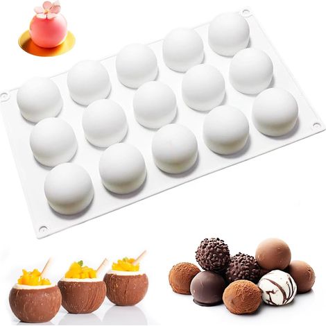 Moule à gâteau sphérique en silicone (15 pièces), moule boule en silicone, moule à pâtisserie antiadhésif en silicone pour gâteaux, chocolats, gelées, crèmes glacées et mousses. (1/5)