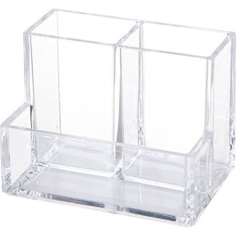 Transparent Acrylic Pen Holder 3 Compartment Large Capacity Students Desktop Storage Organizer for Stationery (1/5)