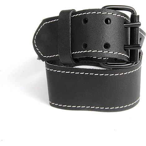 kwb Leder-Gürtel aus robustem Rinds-Leder, Doppelsteg-schnalle, in Schwarz, 135 cm, mit weißer Naht, für Werkzeug-Taschen, Jeans u. v. m. (1/4)