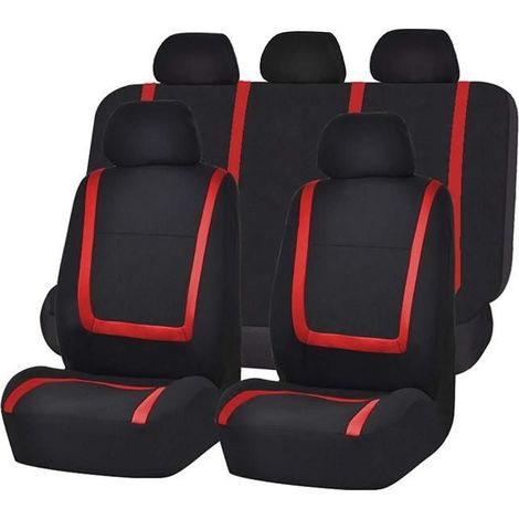 Housses de Siège Voiture Universelles, Lot de 9, Ensemble Complet en Tissu Lavable, Compatibles SUV Berline Van,Rouge (1/5)