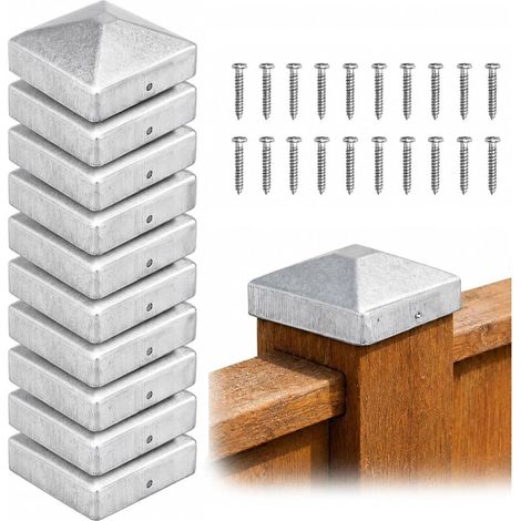 Lot de 10 capuchons de poteau de 7 x 7 cm - En acier inoxydable - Avec 20 vis - Pour poteaux de clôture - En métal - Carrés - Avec vis (1/5)