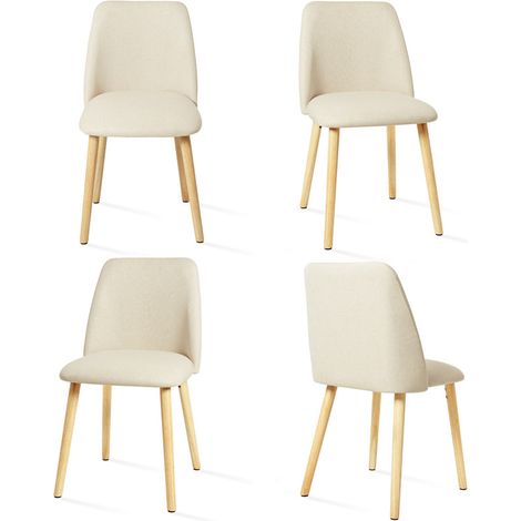 Goeurvant Sillas de Comedor Modernas Minimalistas con Tapizado Transpirable y Patas de Madera Maciza - Juego de 4 - Crema