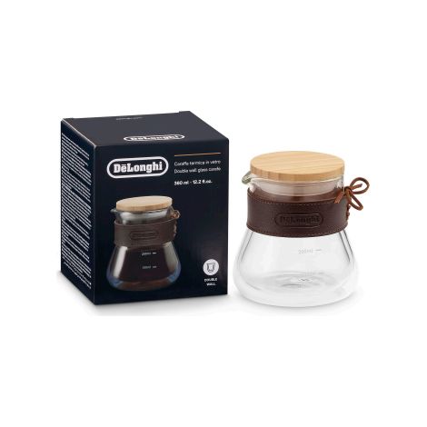 Delonghi caraffa vetro doppia parete 360ml coperchio bambù fascia finta pelle