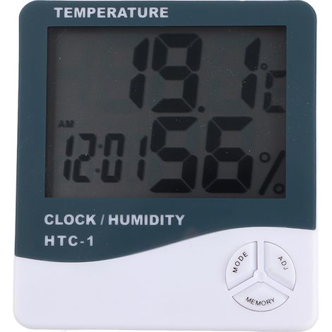 Thermomètre hygromètre plastique HTC-1 mesure précise écran large date heure réveil pour intérieur extérieur réfrigérateur aquarium 100x93x23mm pile AAA (1/5)