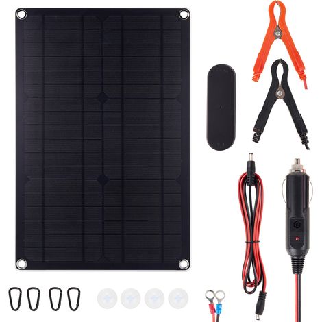 Mainteneur de chargeur de batterie solaire, kit de charge d'entretien de panneau portable 20 W 12 V pour voiture, moto, bateau et plus encore.