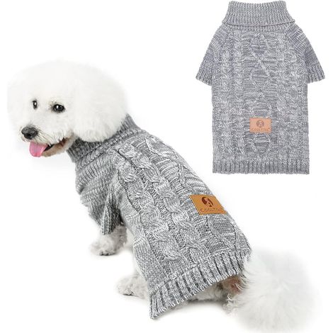 Animaux de compagnie hiver tricot col roulé chaud pull (L, gris clair) 1 pièce (1/5)