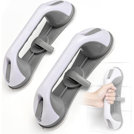 Poignées de baignoire et de douche (poignées de douche à ventouse, paquet de 2), poignées robustes et sûres conçues pour les personnes âgées, poignées de salle de bain accessibles, grises.
