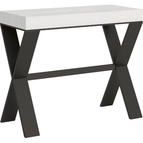 Console extensible frêne blanc et pieds métal anthracite 14 personnes 40 à 300 cm Xena (1/5)