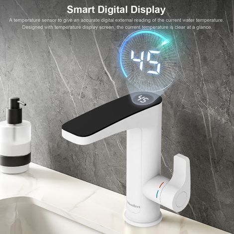 Robinet de salle de bain avec chauffe-eau instantané, robinet de lavabo à affichage numérique LED, robinets de lavabo étanches IPX4, mitigeur monocommande chaud et froid, robinet de salle de bain 3200 (1/4)