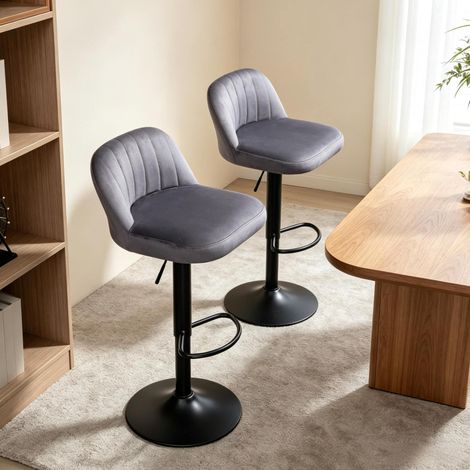 2er-Set verstellbarer Barhocker 43x45x101 cm aus Stahl und Polyester, grau – MEUBLIV (1/5)