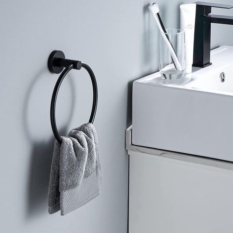 Porte-serviette mural adhésif en acier inoxydable SUS304 - Support serviette salle de bain sans perçage, organiseur de serviettes pour cuisine et toilette, anneau mural robuste, finition brossée, 1 pi (1/4)
