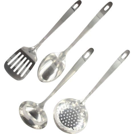 Fackelmann – 4-teiliges Küchenhelfer-Set aus Edelstahl – Schöpfkelle, Pfannenwender, Löffel und Schaumlöffel – Spülmaschinenfest – Präzise Abmessungen (1/3)