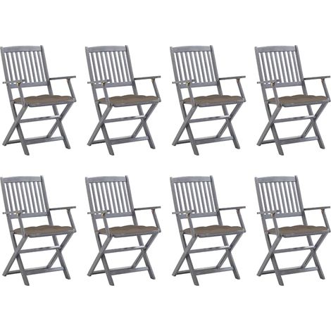 Lot de 8 Chaises de jardin pliables - Chaise d'extérieur pour terrasse/jardin avec coussins Bois d'acacia BV998807 - BonneVie (1/5)