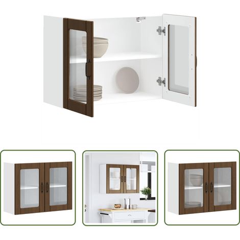 vidaXL Küchen-Hängeschrank mit Glastür Lucca Braun Eichen-Optik (1/5)