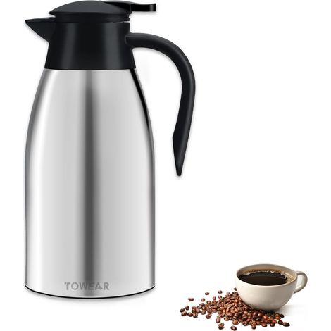 Pichet Isotherme 2L Thermos café 304 Acier Inoxydable Double-Wall Vacuum Isolé thermos 2L avec Poignée et Bec Café Pot Thermo s pour Eau Chaud au Bureau Hôtel et Restaurant (argent)