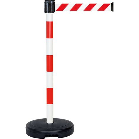 Moravia Gurt-Warnständer BASIC mit rot/weiß schraffiert Band Länge 3000 mm, 50 x 950 mm (1/2)