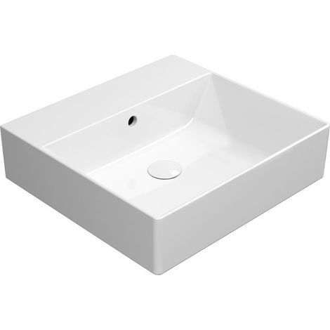 Lavabo en céramique KUBE X 50x47cm, sans trou pour robinetterie, blanc ExtraGlaze (1/4)