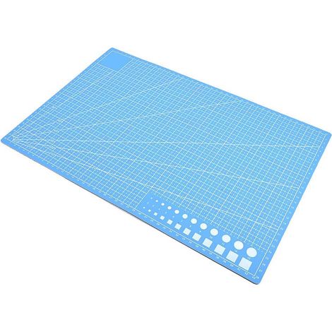 Tapis de découpe A3 quadrillé en PVC auto-cicatrisant pour papier, cuir et tissu (bleu) (1/5)