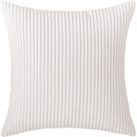 Lot de 2 housses de coussin en velours côtelé blanc, 40x40 cm, décoratives, pour salon, chambre, lit. (1/4)