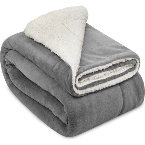 Beautissu Manta sherpa Alina XXL Manta mimosa y acogedora 240cm, 220cm, gris claro-blanco