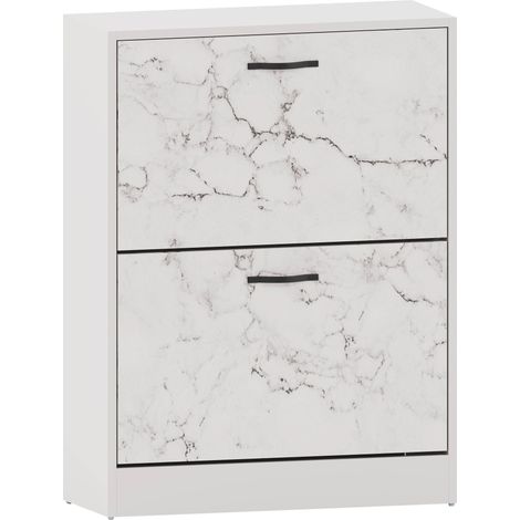 2 Drawer Shoe Cabinet Hallway Storage Cupboard Stand, White-Marble