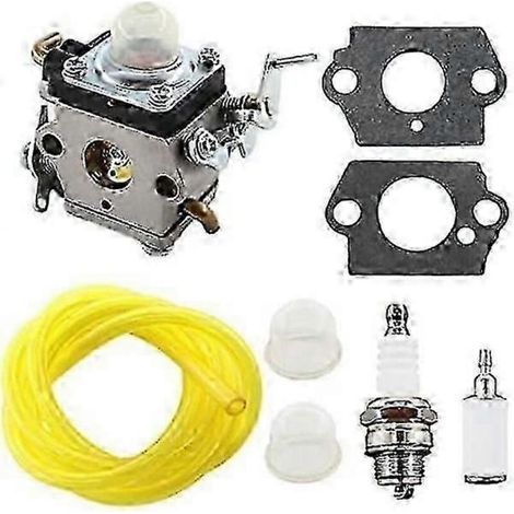 Carburateur 122 avec bougie d'allumage, tuyau d'essence pour débroussailleuse Husqvarna 122c, 122ldx, 122lk 22 cm³, compatible avec filtre à essence et poire d'amorçage.-AquaForge