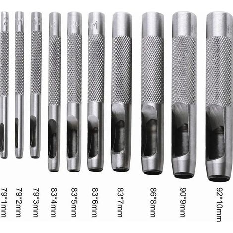 10PCS Outils de Poinçonnage/Outil Perforateur/Perforatrice - Poinçon Creux pour Faire des Trous - Ceinture/Cuire/Liège/Tissu/Bracelet de Montre - Marteau - Acier (1/4)