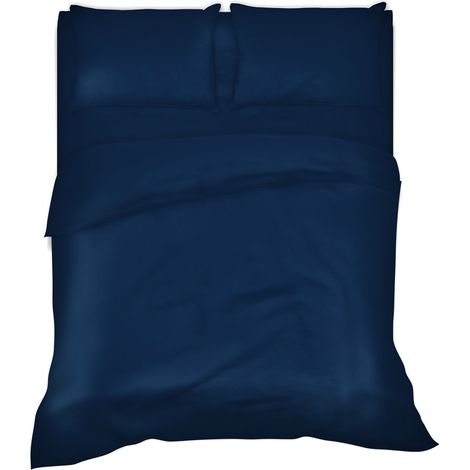 Completo letto lenzuola tinta unita 100% cotone made in Italy 6 misure parure Blu - 1 Piazza e mezza