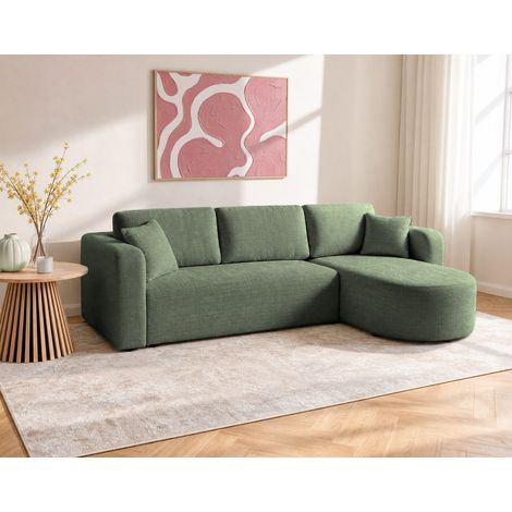 Miro - canapé d'angle réversible - 4 places - convertible avec coffre - en velours texturé - vert sauge