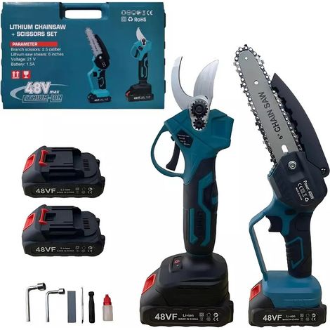 KIT 2 Pezzi Forbice Cesoia a Doppia Batteria 48V/88V DA Potatura + Motosega +Valigia (1/5)