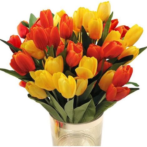 Tulipes artificielles - - Lot de 36 - Soie - Rouge/Jaune - 35 cm de longueur (1/5)