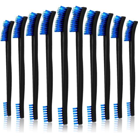 Sollbry Juego de 10 cepillos de limpieza de pistola de doble punta, pequeños cepillos de alambre de acero inoxidable para grietas, mini cepillo de limpieza multiusos (azul) (1/5)