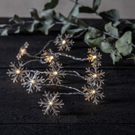 Guirlande lumineuse de Noël à piles « Izy », 10 LED flocons de neige, minuterie, blanc chaud, L 135 cm (1/2)