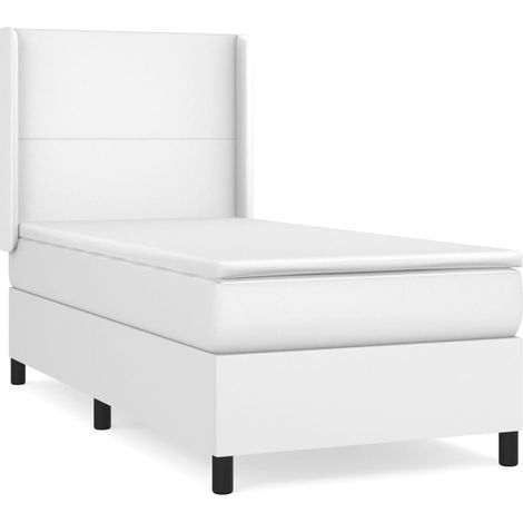 Lit simple Lit adulte Sommier à lattes de lit avec matelas Blanc 90x190 cm Similicuir (1/5)