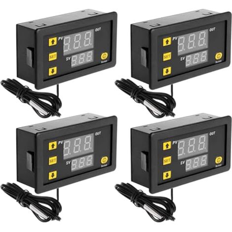 Lot de 4 thermostats numériques W3230 - 12 V LCD - Avec sonde - Affichage numérique - Alarme haute température (1/5)