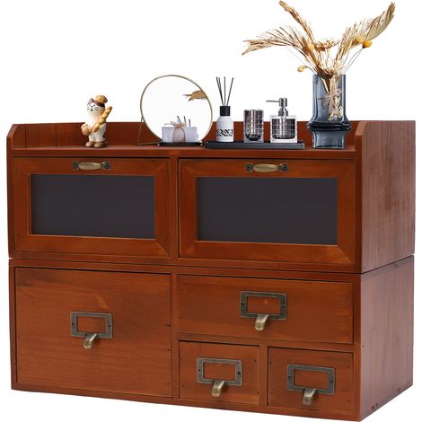 Mini commode vintage pour bijoux, 6 tiroirs, cosmétiques et accessoires de couture, boîte de rangement de bureau pour établi ou coiffeuse (1/5)