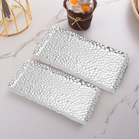 Silberplattiertes Metalltablett/Serviettenhalter/Handtuchablage, 19,5 x 9,5 cm, mit gehämmertem Design (1/5)