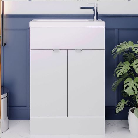 Hudson Reed Fusion Compact Vanity Unit with Basin 600mm Wide - Gloss White (1/5)
