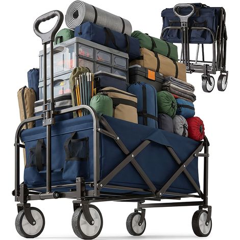 Relaxdays carrello pieghevole, 100 kg, manico telescopico, tessuto Oxford, per spesa, campeggio e spiaggia, blu