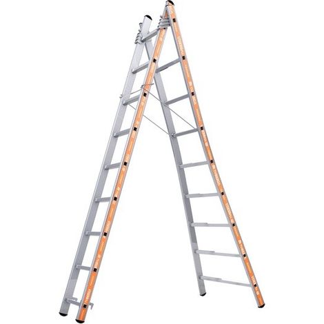 Tubesca Comabi – Échelle articulée transformable 2 plans – 2 x 9 marches en aluminium – Longueur dépliée 4,36 m – Hauteur d'accès 5,26 m