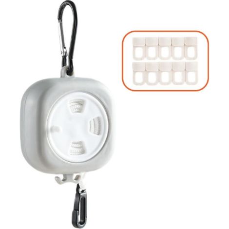Corde à linge rétractable extensible de 10 m avec boucles fixes et pinces à linge, corde à linge portable pour extérieur, intérieur, jardin, voyage (1/5)